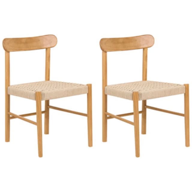 Beliani Set Of 2 Dining Chairs Eagan Wood Brown/ Beige