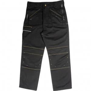 Roughneck Mens Multi Zip Trousers Black 30" 33"