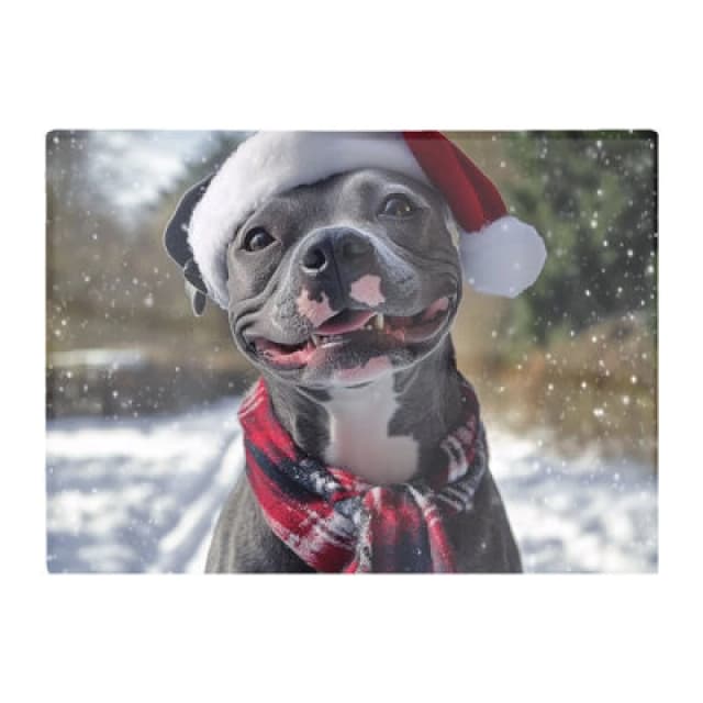 Warren Reed Designer Snowy Christmas Staffordshire Bull Terrier Dog Glass Chopping Board