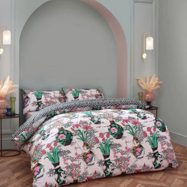 Furn. Ishiko Floral Reversible Duvet Cover Set, Double, White