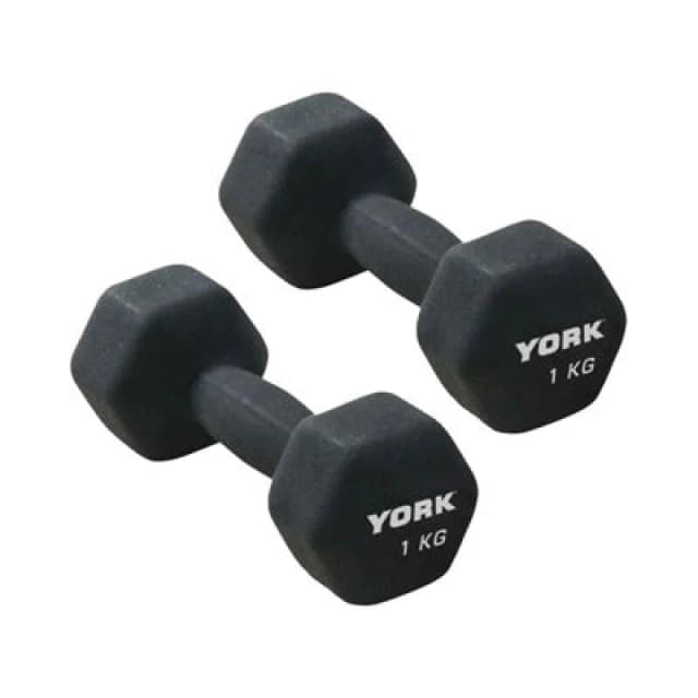 York Neoprene Hex Dumbbells Pair - 2 X 1Kg For Home Gym And Workouts
