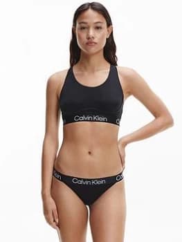 Calvin Klein Tonal Recycled Branded Waistband Thong - Black, Size L, Women