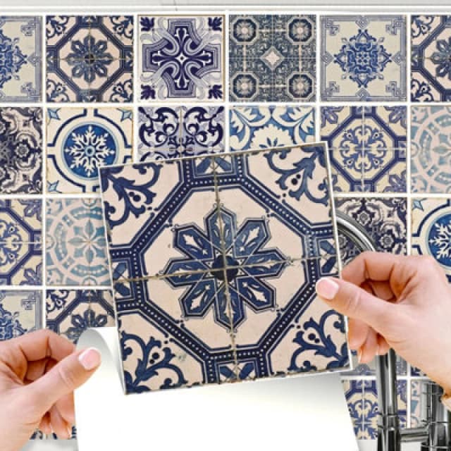 Walplus Malaga Spanish Blue Wall Tile Sticker Set - 15 X 15cm (6 X 6 In) - 24 Pcs Blue WZ8JG Unisex