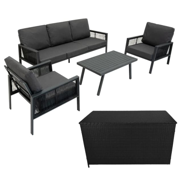 Monstershop Aluminium 4 Piece Sofa Set with Black Rattan Storage Box - Anthracite in Grey Grey Unisex