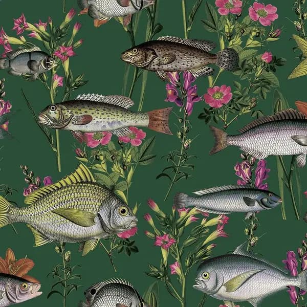 HOLDEN Holden - Green Lagoon Wallpaper Decor Fish Carp Floral Pink Orange WL-13060