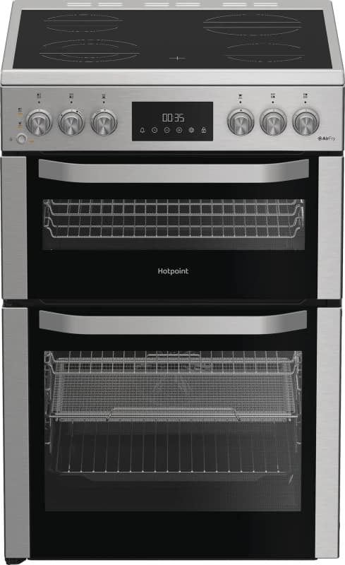 Hotpoint HDE6VDCASX 60cm Wide Double Oven Electric Cooker with Ceramic Hob - Stainless Steel - A Rated