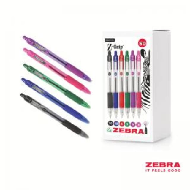 Zebra Z-Grip Ballpoint Pen 1.0mm Tip Assorted (Pack 50) - 02758