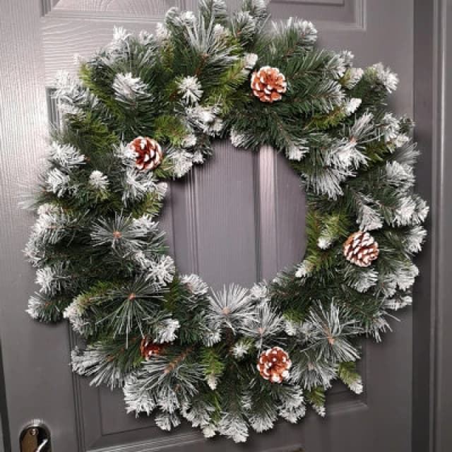 Samuel Alexander 60Cm Frosted Glacier Snow Tipped Christmas Wreath With Pine Cones