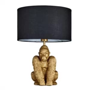 King Gorilla Table Lamp in Gold with Black Reni Shade