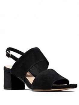 Clarks Sheer55 Sling Leather Block Heel Sandal - Black