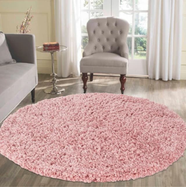 Desire Rugs Plain Living Room Shaggy Area Rugs Baby Pink Round 120X120 Cm