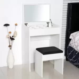 Two Piece Dressing Table Set With Padded Stool Flip Up Mirror White