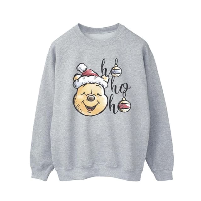Disney Men Winnie The Pooh Ho Ho Ho Baubles Sweatshirt in Grey Size: Small Grey S Male 5063283951464
