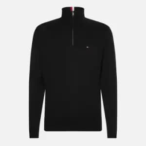 Tommy Hilfiger Mens Big & Tall Pima Organic Cotton & Cashmere Mock Zip Jumper - Black - 3XL