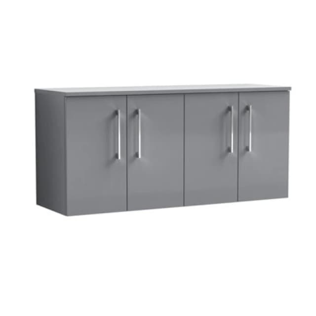 Nuie Arno Wall Hung 4-Door Vanity Unit & Laminate Worktop In Satin Grey, Modern Counter Top Vanity Unit In Satin Grey