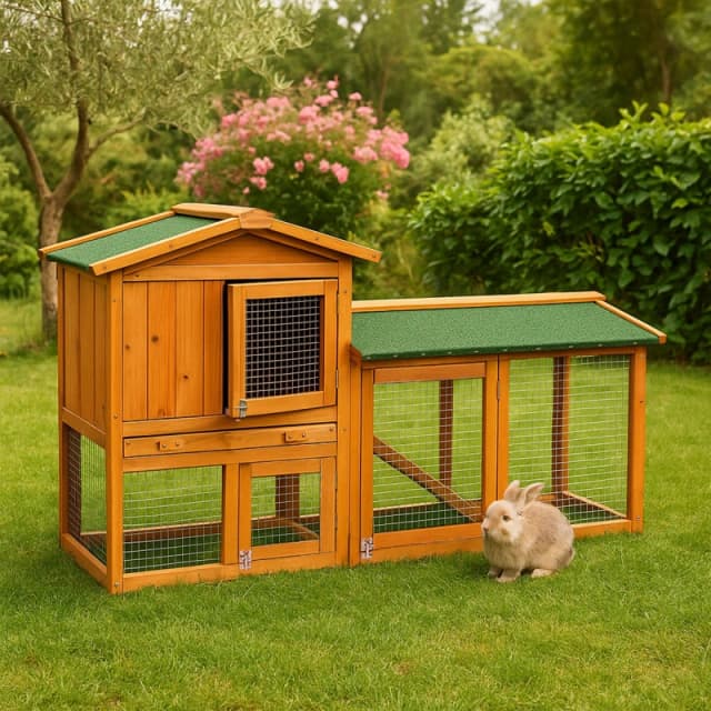 Lassic Pet Vida Double Wooden Pet Hutch Brown unisex One Size