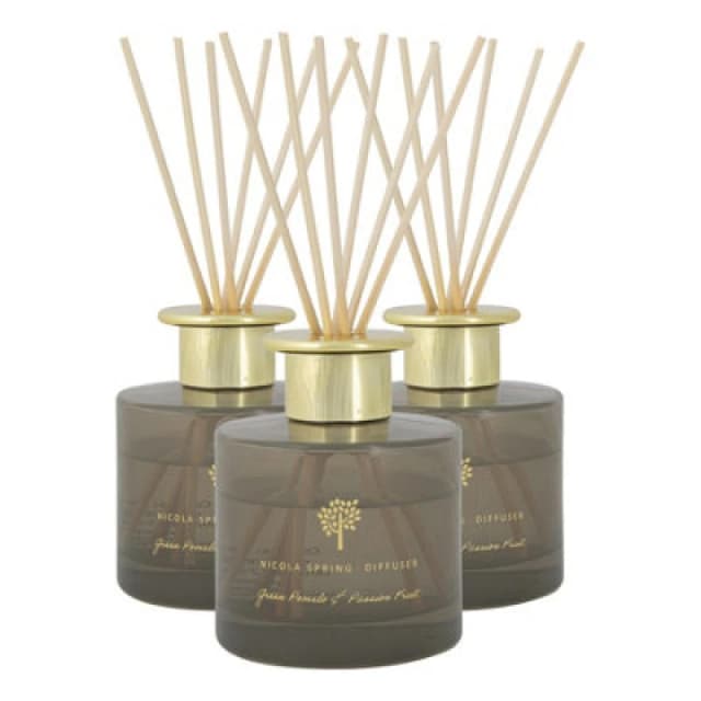 Nicola Spring 3X Reed Diffusers - 200ml - Green Pomelo & Passion Fruit - Fruity Fresh Fragrance With 6 Reeds Each Long Lasting