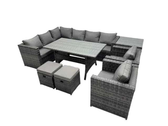 Fimous Outdoor PE Rattan Sofa Set with with 2 Small Stools Side Table in Dark Grey Dark Grey Unisex
