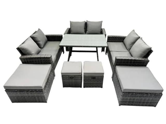 Fimous 10 Seater Outdoor Dining Table Double Seat Sofa 4 Stools Set in Dark Grey Dark Grey Unisex