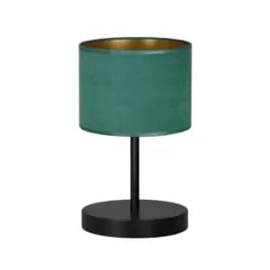 Hilde Black Table Lamp with Round Shade with Green Fabric Shades, 1x E27