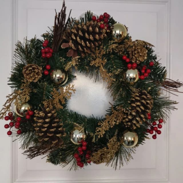 Samuel Alexander 40Cm Gold Dressed Christmas Wreath, Baubles, Pinecones And Berries