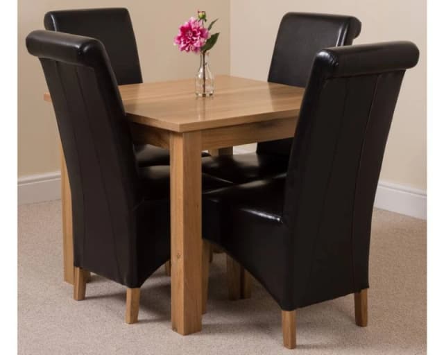 Thats Furniture Oslo 90 x 90cm Oak Small Dining Table & 4 Montana Leather Chairs in Black Unisex 90 x 90 cm