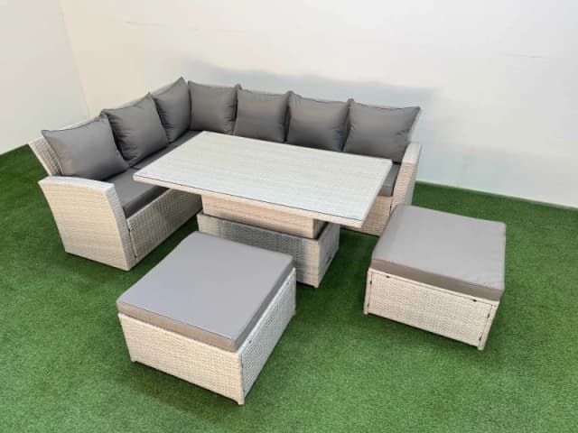 Fimous 8 Seat Garden Furniture Corner Sofa with Armchair 2 Big Footstools in Light Grey Light Grey Unisex
