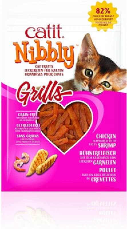 Catit Catit Nibbly Chicken and Prawn Grills Flavoured Slices Cat Treats 30g Brown
