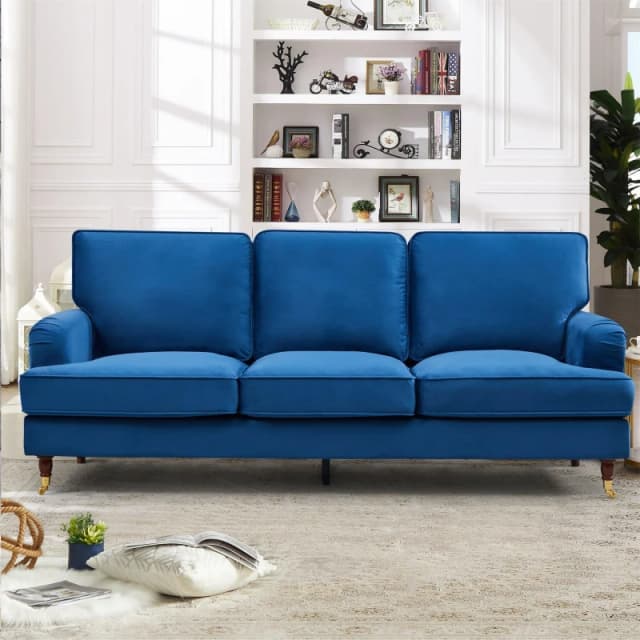 Artemis Home Woodbury 218cm Wide 3 Seat Velvet Fabric Sofa in Blue Blue Unisex