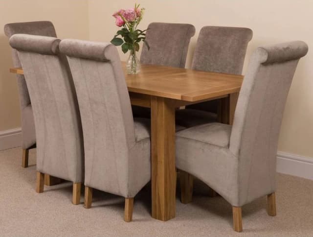 Thats Furniture Hampton 120-160cm Oak Extending Dining Table & 6 Montana Fabric Chairs in Grey Grey Unisex