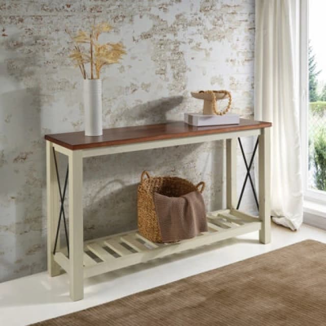 Mercers Furniture Cottage White/cream Painted Pine Console Table Sideboard Wooden With Storage Shelf 81H X 132W X 36D Cm