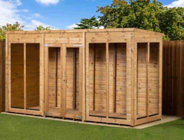 Empire Sheds Empire Pent Summerhouse 12X4 Dipped Treated Tongue And Groove Wooden Garden Shed Double Door (12' X 4' / 12ft X 4ft) (12X4)