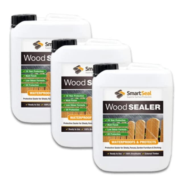 Smartseal Wood Sealer, Clear Dry Finish, Outdoor & Indoor, 10Yr Protection, For Fences, Sheds And More, 3 X 5L, Clear 5.06