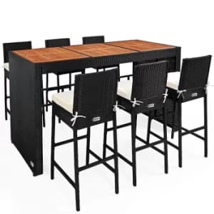 6 Seat Poly Rattan Bar Set Black Acacia Wood