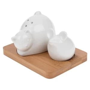 White Bamboo Cat & Mouse Cruet Set