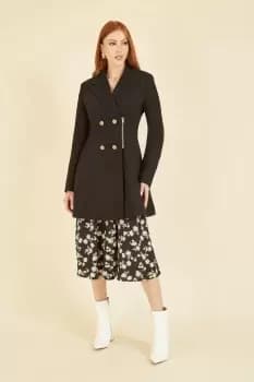 Black Military Coat With Zip Detail