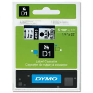 Dymo 43610 Black on Clear Label Tape 6mm x 7m
