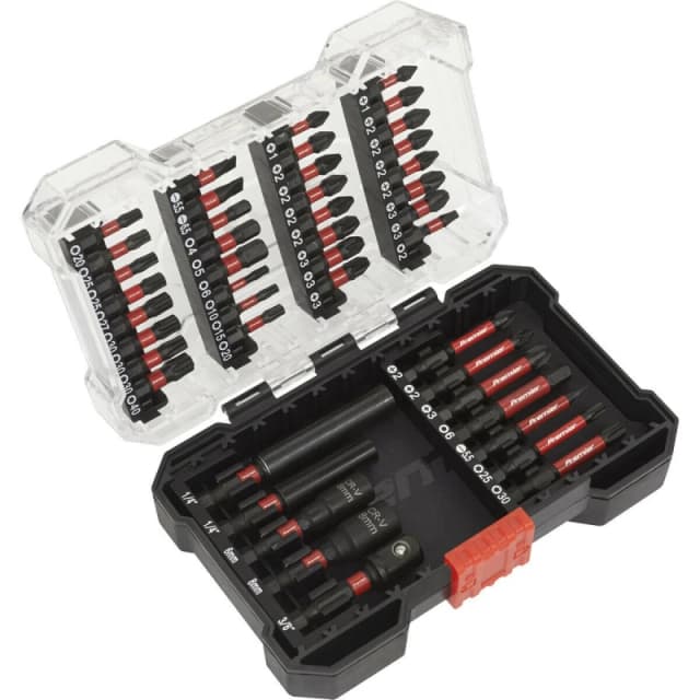 Loops 44 Piece Impact Grade Power Tool Bit Set - S2 Steel Bits - Plastic Storage Case Metallics