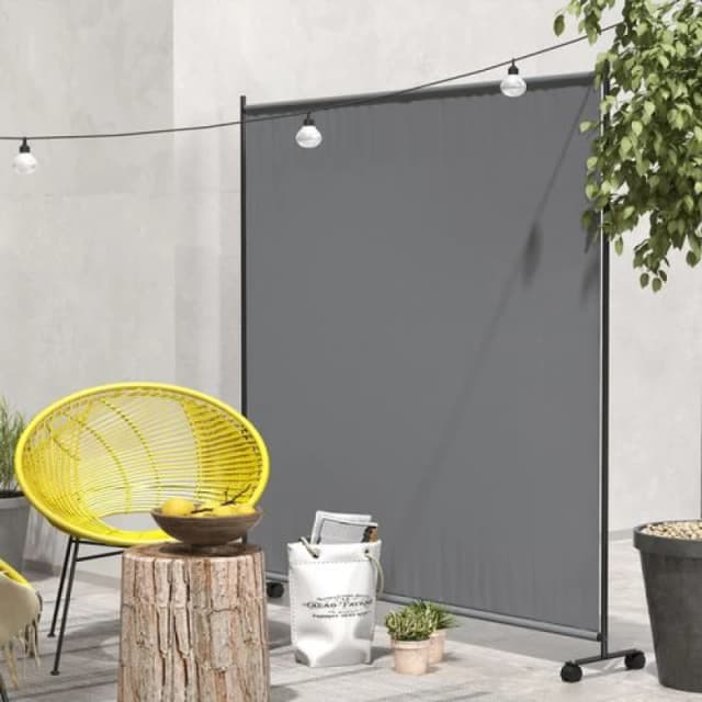 Outsunny Garden Screen With Wheels, 6ft Rolling Privacy Room Divider, Dark Grey 844-777V00CG