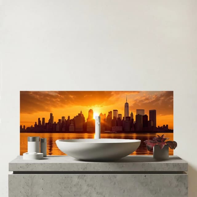 Warren Reed - Designer Sunrise In The City Glass Bathroom Splashback Multicolor Unisex
