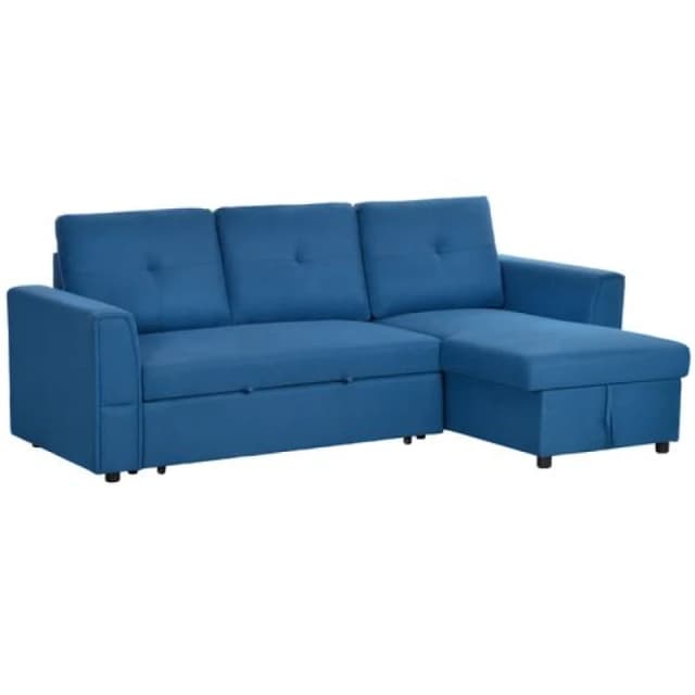 HOMCOM Dark Blue 3 Seater Sofa Bed - Convertible Pull Out Sofa with Storage - Dark Blue TJ Hughes 5056725583361