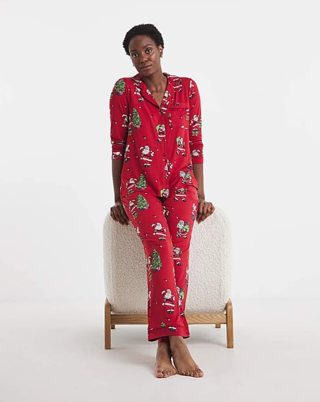 Chelsea Peers Chelsea Peers Button Up Long PJ Set Red/Green - Chelsea Peers - Size: 24 Red/Green Female 24 NH48908
