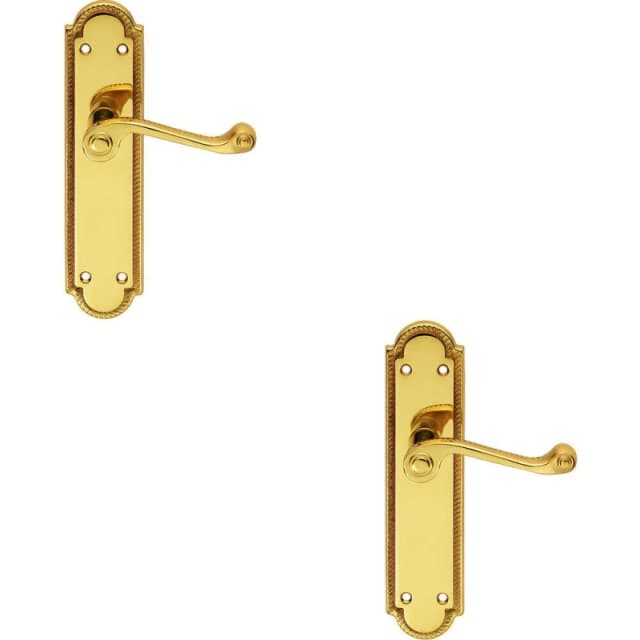 Loops 2x PAIR Reeded Scroll Lever on Shaped Latch Backplate 205 x 49mm Polished Brass Metallics