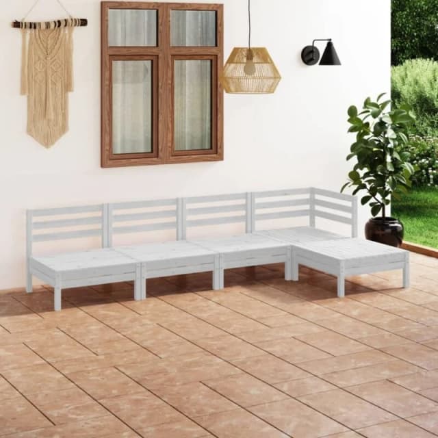 VIDAXL 5 Piece Garden Lounge Set Solid Pinewood White Vidaxl 8720286685402