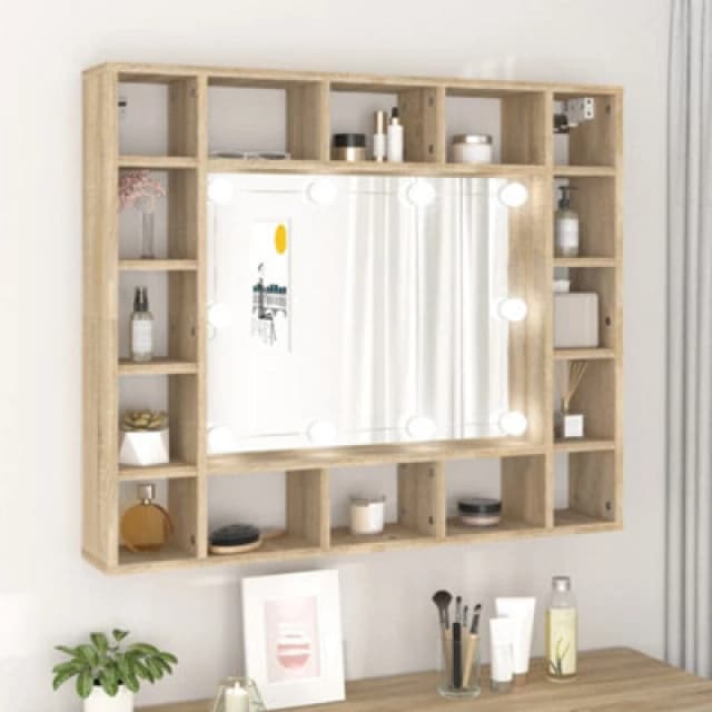 vidaXL Mirror Cabinet with LED Sonoma Oak 91x15x76.5 cm, Brown 808867