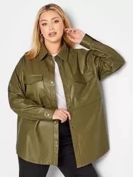 Yours Pu Shacket Olive, Green, Size 30-32, Women