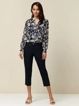 Wallis Petite Cotton Crop Trousers - Navy Blue, Size 10, Women