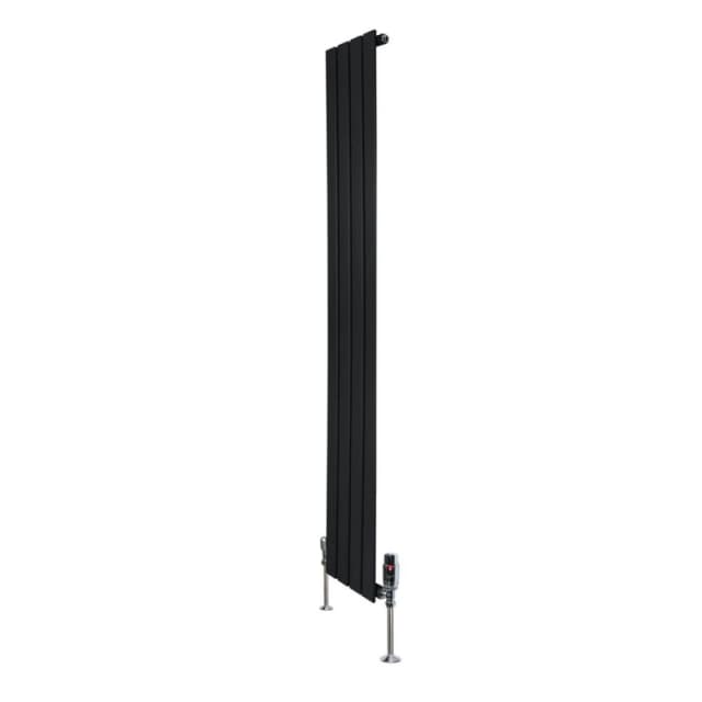 Monstershop Flat Single Column Radiator & Valves - 1600mm x 280mm - Black Unisex