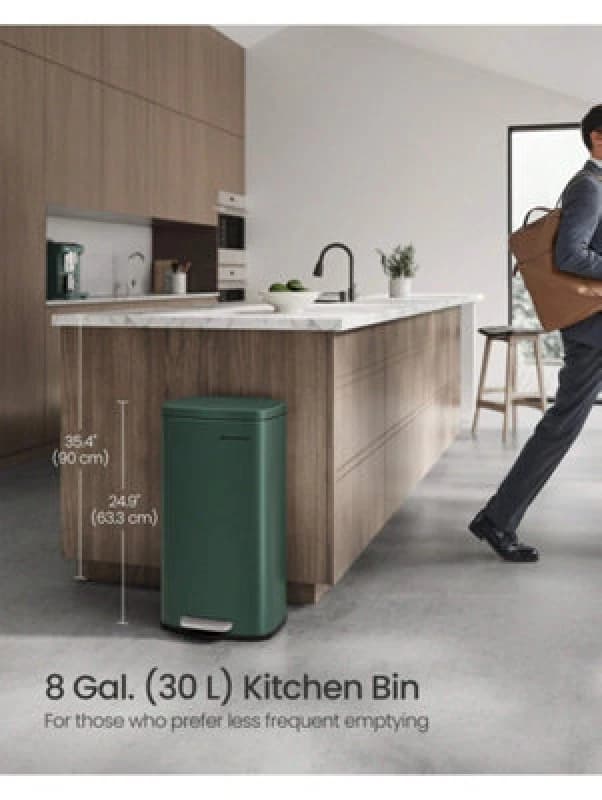 Songmics Kitchen Bin 30L, Pedal Bin, Rubbish Bin With Soft-Close Lid And Inner Bucket, Steel, Retro Green