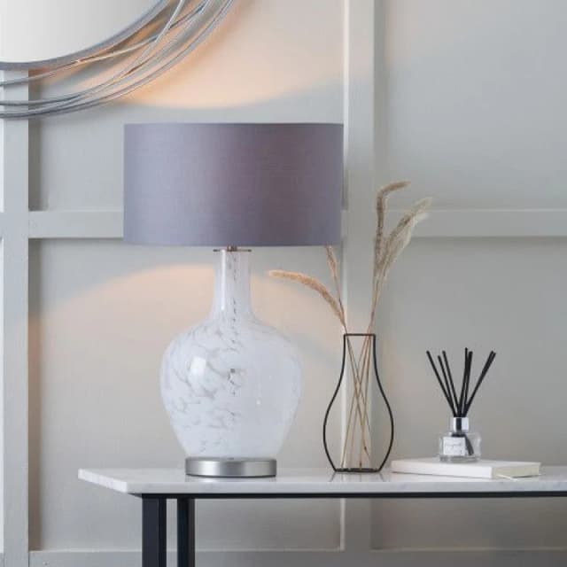 Ruma Speckled White Glass Table Lamp in Clear Clear Unisex